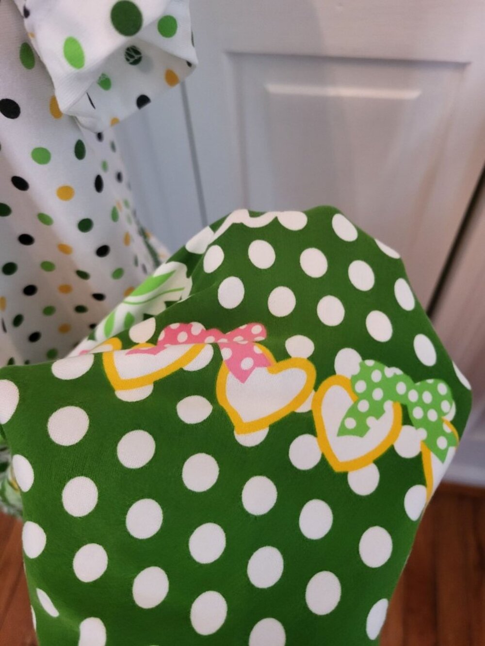 S Christina Yellow Green Polka Dot Floral Button Up House Dress Robe L Trad Wife - Picture 8 of 10